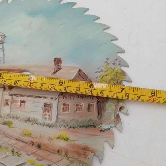 Pretty Prairie KS Hand Painted Saw Blade Folk Art Train Railroad Depot Signed - Picture 5 of 7
